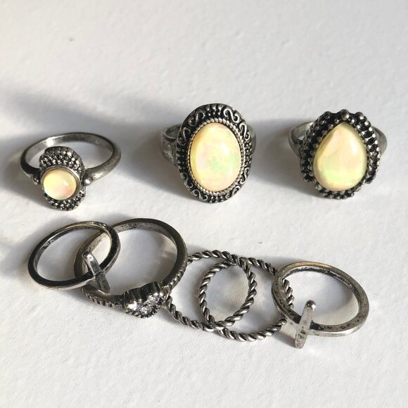 Boho Burnished Silver Rings Faux Opal - Picture 6 of 6